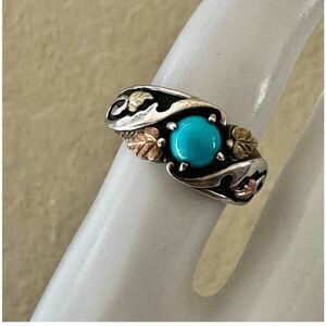 Black Hills Gold CCO Sterling Silver & 12K Turquoise Ring
